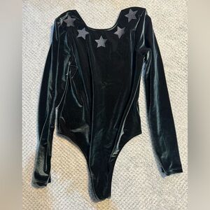 Victoria's Secret Black Velvet Bodysuit with Gray Star Details